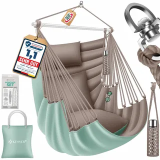 KESSER® Hängesessel Haiti 150kg Traglast, Hängestuhl 360° Drehung, Hängeschaukel Indoor-Outdoor UV-beständig & Wasserfest, Pflegeleicht, Inkl. 2 Kissen, Tragetasche, Flaschenhalter & Montage-Set