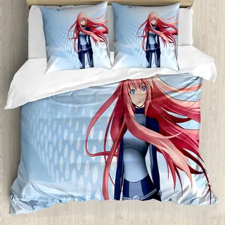 ABAKUHAUS Anime Bettbezug, Digitale futuristische Art, Milbensicher Allergiker geeignet mit Kissenbezügen, 155 cm x 220 cm - 80 x 80 cm, Hellblau - Hellblau