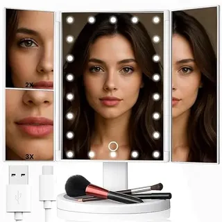 Retoo Kosmetikspiegel mit Beleuchtung LED Faltbar Schminkspiegel Vergrößerungsspiegel 2X/3X Vergrößerung Touchschalter Makeup Spiegel USB oder Batteriebetrieben 180° Drehbar Natürliche Lichter