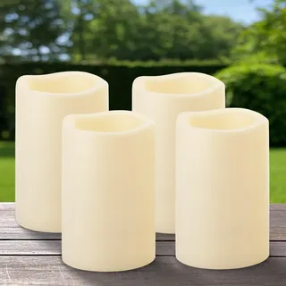 Yakpo 4 Stück 10 x 15 cm wasserdichte Outdoor-Kerzen mit Timer, batteriebetrieben große LED-Kerzen für draußen mit Timerfunktion, elektrische flackernde flammenlose Stumpenkerze für Laterne Gartendeko