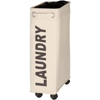 WENKO Wäschesammler Corno Beige, Stabiler schmaler Wäschekorb mit Vier leichtgängigen Rollen und Deckel, Wäschetruhe aus 100% Polyester, Fassungsvermögen 43 L, (B x H x T): 18,5 x 60 x 40 cm