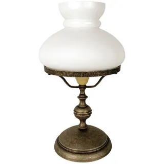 Tischleuchte Tischlampe Jugendstil 39 cm hoch Glas Messing in Bronze Antik Weiß