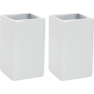 Spirella Zahnputzbecher Zahnbürstenhalter "Quadro", weiß, Porzellan - 2er Set - Weiß
