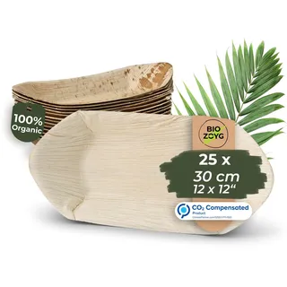 BIOZOYG Schiffchen 25 Stück 20 cm - Palmblatt Schale für Fingerfood Einweggeschirr, Alternative zu Bambus und Holz - Snackschale Einweg Schiffchen Schale