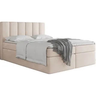 WFL Group Boxbett Amira mit Bettkasten, Beige Samt 200x200 cm - inkl. H3 Matratze und H3 Foam Topper , Holzwerkstoff , H3 , Höhe ca. 20 cm , Rechteckig , 200x200 cm , Schlafzimmer, Betten, Boxspringbetten