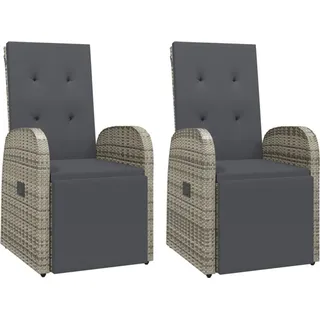 vidaXL Polyrattan Garten-Liegestuhl 57 x 69 x 106 cm grau inkl. Kissen 2 St.