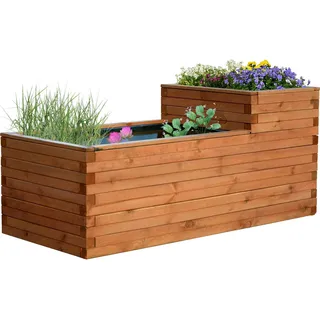 dobar® 29225FSCe Hochteich Superb | Gartenteich 420 L aus robustem Massivholz | Miniteich für Garten/Terrasse/Balkon | Teich für den Garten inkl. Teichfolie | 180 x 78 x 78 cm | Braun