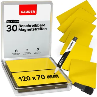 GAUDER Magnetstreifen beschreibbar | Magnetschilder zum Beschriften | Magnetkarten für Kanban Board, Whiteboard & Tafel (120 x 70 x 0,8 mm)