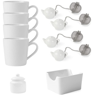 Holst Porzellan TT 001 SET 10 Porzellan 10-tlg. Teeservice Tea-Time für 4 Personen, weiß, 30 x 30 x 20 cm