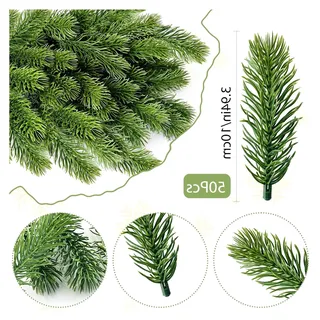 50 Stück Künstliche Tannenzweige 10CM für Bastelarbeiten, Kleine Tannenzweige in Tannengrün für DIY Adventskränze und Weihnachtsdekoration - Grün