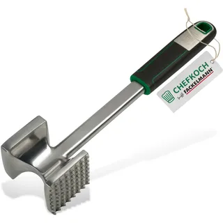 FACKELMANN CHEFKOCH Fleischklopfer Premium – Für perfekt geklopfte Schnitzel & Co – Doppelseitig: Flach zum Plattieren & Rau zum Aufrauen – Aluminium, Länge: 26,5 cm