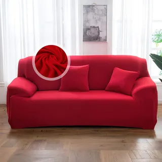 VanderHOME Sofa Überzug 3 Sitzer, Einfarbiger Stretch Sofahusse, Sofaschoner rutschfest, Couch Bezug Schutz Katze, Maschinenwaschbarer Couchschoner (3 Sitzer, Großes Rot)
