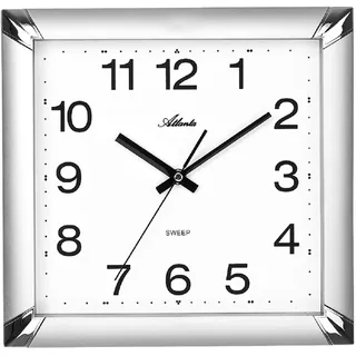 Atlanta Moderne Wanduhr ohne Ticken Quarz Analog Silber 29x29 cm 4457-19