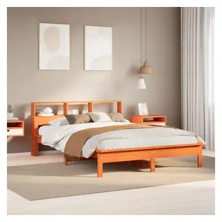 vidaXL Massivholzbett mit Regal ohne Matratze Wachsbraun 120x200 cm