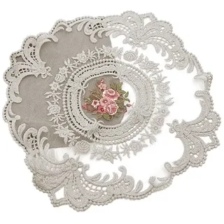 Blausky 4 Stück Tischdecke Spitze,Quadrat Deckchen,Tischdecke mit floralem Muster,Spitze Stickerei Tisch Tischse,Spitzendeckchen,Untersetzer,für Tassen Vasen Schalen Teller Tischsets,28 x 28 cm,Grau