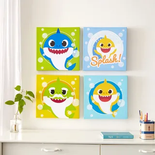 Idea Nuova Leinwand-Kunstdrucke Baby Shark, 4-teiliges Set, quadratisch, jeweils ca. 28 x 28 cm