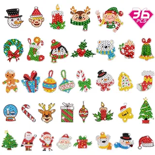 CAYUDEN Diamond Painting Aufkleber, 36pcs 5D Weihnachten Diamant Painting Bilder Kinder DIY Diamond Painting Kinder Weihnachten Diamant Malerei Aufkleber Kit für Mitgebsel Christmas Gastgeschenk