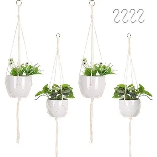 Set aus 4 Pflanzengreifern für Zimmerpflanzen (inkl. boho dekorativer Baumwollfaden, Blumenpot, Pflanzengreifer mit 4 Metallhaken für Innen) - Bunt