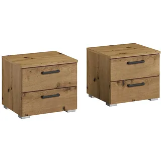 Rauch Möbel Florenz Nachttisch-Paar, 2 Nachtkommoden, Eiche Artisan, Holz, 2 Schubladen, BxHxT á 40x36x40 cm