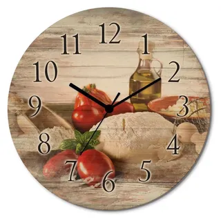 ARTland Holz Wanduhr Funkuhr - schwarzer Zeiger Teig für Pizza Größe: 30x30 cm - Creme