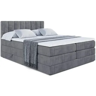 altdecor Boxspringbett mit Matratze Topper, Polsterbett mit Bettkasten OTTA KING - 180x200 - Dunkelgrau Samt - H3- und H4- Matratzen, u... - Dunkelgrau