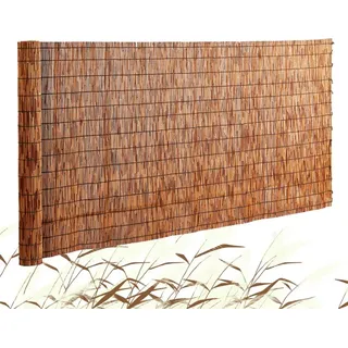 Sichtschutz Balkon Schilfrohrmatte - 5x1,7m - Braune Schilfmatte - Windschutz Zaun für Garten und Terrasse