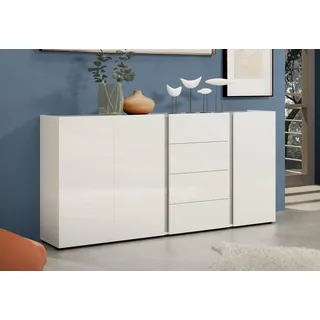 Dmora - Kommode Banjul, Wohnzimmerbuffet, Wohnzimmer-Sideboard, Moderne Küchen-Speisekammer, Made in Italy, 180x38h92 cm, Glänzendes Weiß und Anthrazit