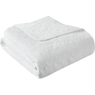 Madison Park Baumwollfüllung, ultraweich, gemütliche Bettwäsche für Wohnzimmer, Couch, Sofa, Bett Luxuriöse Gesteppte Überwurfdecke – Damast-Nähte, Mikrofaser, Weiss/opulenter Garten, 60"x70"