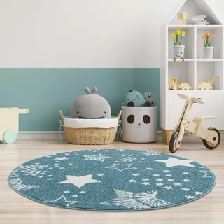 Carpet City Kinderteppich »Anime9387« rund 11 mm Höhe Sternen-Teppich, Weicher Flor, Pflegeleicht, Kinderzimmer, blau