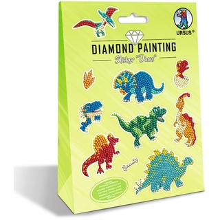 Ursus 43500009 - Diamond Painting Sticker Dinos, Set mit 2 Stickerbogen in verschiedenen Designs, Diamantensteinen, Picker, Wachs und Schale, inklusive Anleitung