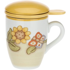 THUN - Dekoratives Accessoire für Zuhause, Kräutertee aus Porzellan Country mit Sonnenblume und Schmetterling