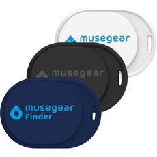 musegear Schlüsselfinder mini mit Bluetooth App I Keyfinder laut für Handy im 3er Pack: dunkelblau, weiß und schwarz I Für iOS & Android I Schlüssel finden
