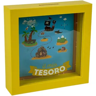 Dekorative Spardose Mein Schatz, gelber Rahmen mit Piraten-Design, Spardose