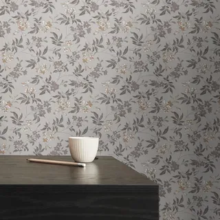 A.S. Création Blumentapete Grau Braun Weiß Schwarz - Architects Paper Art of Eden 390632 - Vliestapete Florale Tapete - 10,05 m x 0,53 m Made in Germany