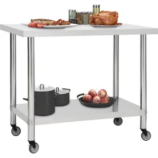 vidaXL Küchen-Arbeitstisch mit Rollen 100x45x85 cm Edelstahl - Silber