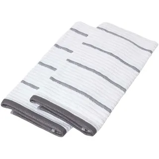 Homescapes Küchenhandtuch 2er-Set, 100% Baumwolle gestreift , Grau , Textil , Gestreift , 50x70 cm , Heimtextilien, Geschirrtücher & Schürzen, Geschirrtücher