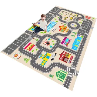 ZFHNYJWKL Kinder spielteppich Auto Jungen & Mädchen Teppich Straßenteppich Bauteppich Stadtstadt Lernbereich Teppich Pädagogischer Antirutsch für Kinderzimmer Grau Blau Grün(C,120X180CM)