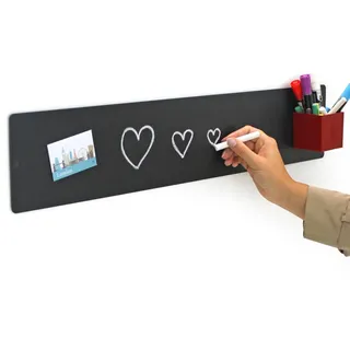 KalaMitica - Magnettafel für die Wand, Kreidetafel Magnetisch aus Stahl, beschreibbar mit Kreide und abwischbar, Pinnwand für Magnete - Schwarz Anthrazit - 14 x 70 cm
