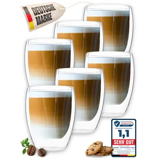 LAPRESO® Latte Macchiato Gläser doppelwandig 6er Set 350ml - Doppelwandige Gläser modernes Design Cappuccino Tassen Teegläser aus Borosilikatglas
