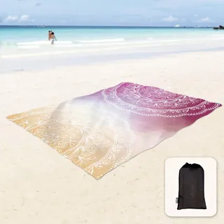 Sunlit Seidig weiche, sanddichte Boho-Stranddecke, sanddicht, Matte mit Ecktaschen und Netztasche für Strandparty, Reisen, Camping und Outdoor-Musik-Festival, orange/Violettes Mandala, 215,9 x 182,9