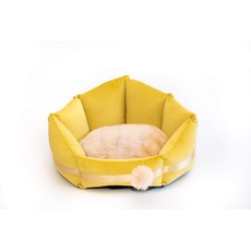 MOOI Flower Hundebett aus kuscheligem Velvet-Stoff, Füllung aus hautsympathischen 100% Polyester-Watte und Kügelchen, waschmaschinengeeignet bei 30 °C, in 2 Größen verfügbar, Gelb, 63x68x32