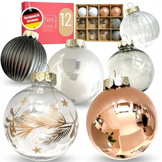 Weihnachtskugeln im wunderschönen Handwerk-Design - 12-TLG. Set mit exklusiven Christbaumkugeln – Weihnachtsbaumkugeln - Einzigartig-festlicher Baumschmuck grau