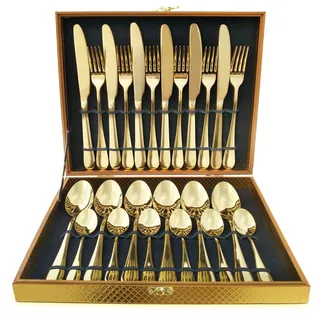 Magicpro Besteck Set, Gold Besteck Set, Edelstahl Set Service für 6 Personen, 24 Stück Esszimmer Besteck