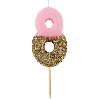 Talking Tables Premium-Qualität Rosa Zahlenkerze Nummer 8 Acht Geburtstagskerze Geburtstag Tortenaufsatz Dekoration, Wachs, Glitzer, Höhe 8 cm funkelnd schön