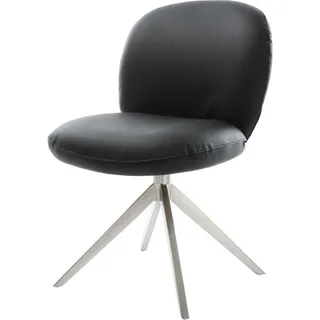 DeLife Drehstuhl Nube-Flex Echt-Leder Schwarz Kreuzgestell breit Edelstahl 360° drehbar Wippfunktion Taschenfederkern, Esszimmerstühle