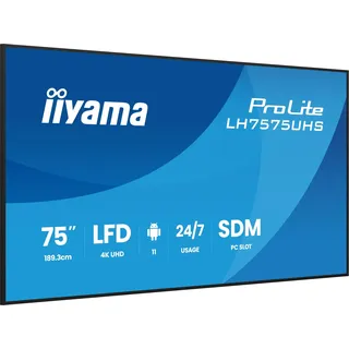 iiyama Prolite LH7575UHS-B2AG 75' 4K Digital Signage Display mit 24/7 Betriebszeit, Android OS, Signal FailOver-Funktion und einem Intel® SDM-Steckplatz