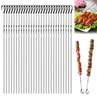VUTYNKO Grillspieße Edelstahl, 40 Stück 30CM Schaschlikspieße Edelstahl BBQ Grill Spieße, Wiederverwendbare Grillspieße Metall für Fleisch Gemüse für Lagerfeuer oder Eine Grillschale