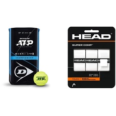 Dunlop Tennisball ATP Championship – für Sand, Hartplatz & Rasen (2x4 Bi-Pack) Einheitsgröße & Head Unisex SupercompTM Griffband, Weiß, Einheitsgröße EU