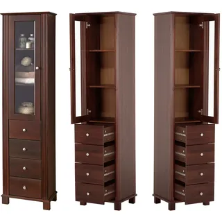 Landhaus Badezimmer Hochschrank AVEIRO-56, Pinie Massivholz braun, B/H/T ca. 46/180/35cm - Braun