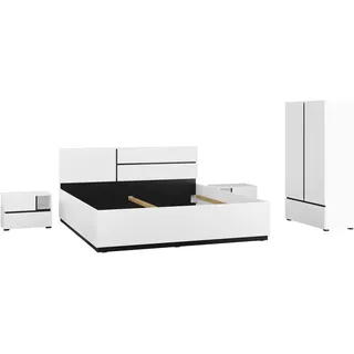 OTTO home Schlafzimmer-Set "Cross, moderne, grifflose Optik, FSC-zertifiziert" Bett 180x200cm, 2 Nachtkommoden, Schrank 2-oder 4-türig, 4 Stk. tlg. Komplettschlafzimmer-Set, weiß